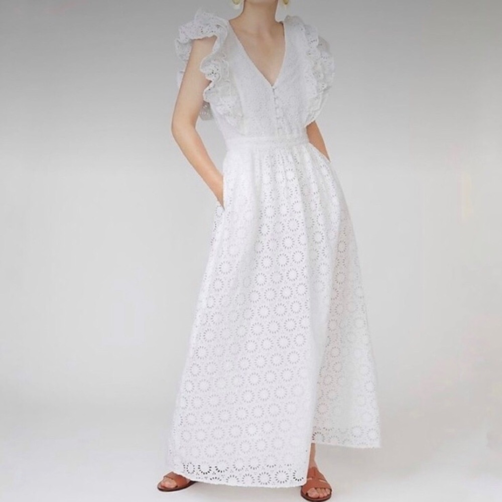 J Crew beautiful sunny white daisy eyelet maxi dress size 12 EUC
